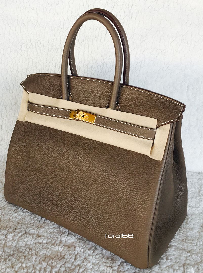 New 100 Authentic Hermes Birkin 35cm Classic Etoupe Clemence Gold ...  