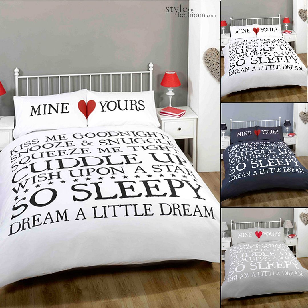 Mine Yours Retro Chic Scroll Text Duvet Quilt Cover Bedding Set