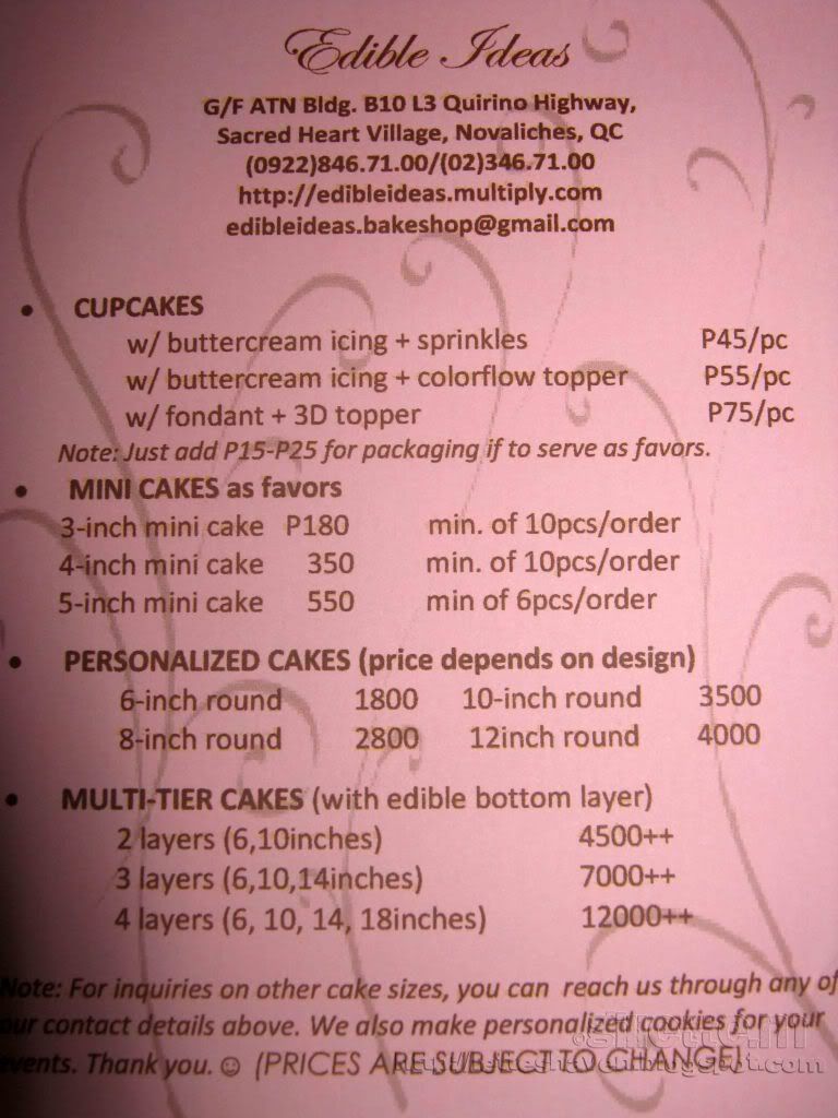 Edible Ideas Pricelist