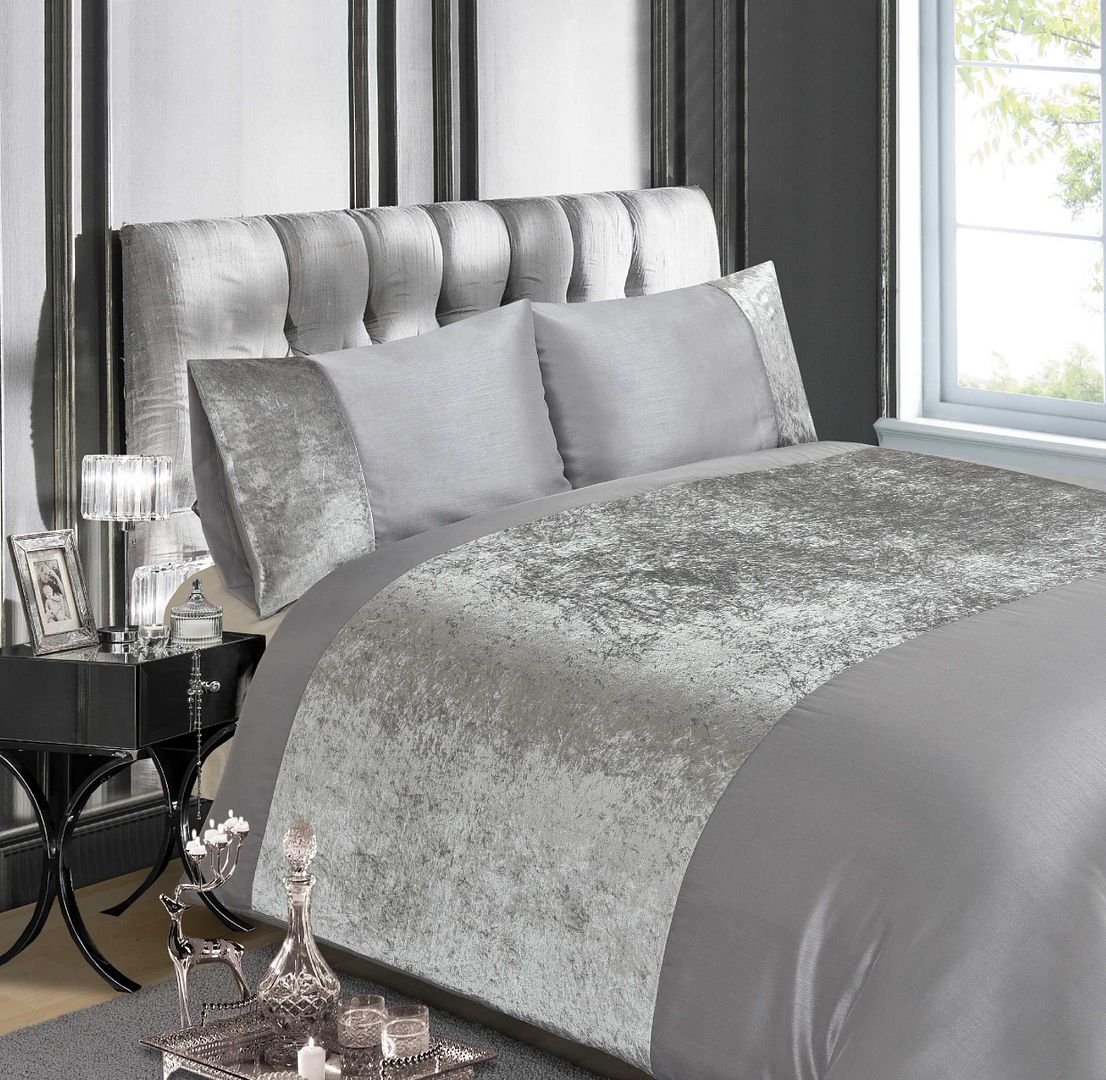 Luxury Crushed Velvet Silver Grey Or Champagne Duvet Quilt Cover