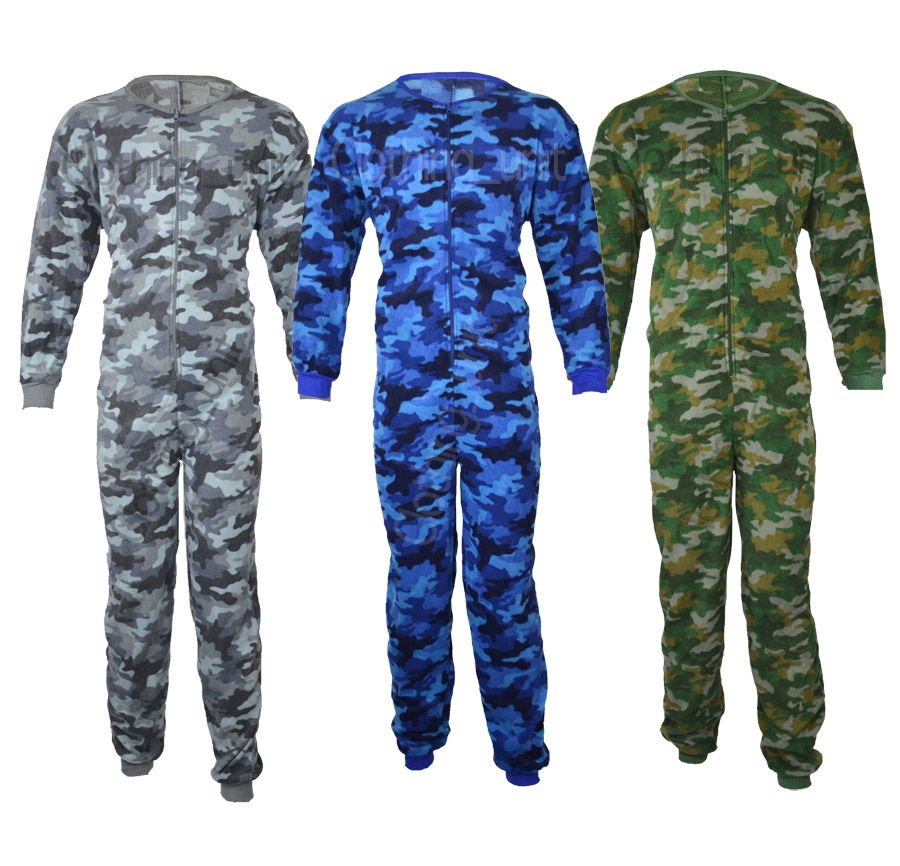 Mens Fleece Camouflage Jumpsuit Onesie Camo Army Pyjama Playsuit All In ...